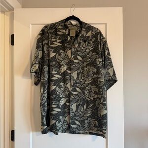 Natural Life Olive and Cream Leaf Print Silk Mens Shirt